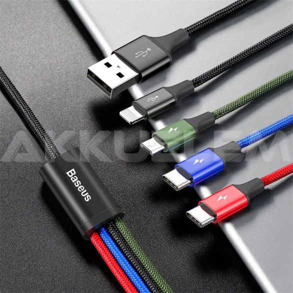 Kábel elosztó adapter  3A 4in1: 1xUSB-C, 1xApple Lightning, 2xmicro-USB 120cm gyorstöltő Baseus