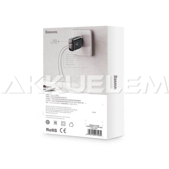 Baseus fali töltő 3xUSB max 3.4A digitális kijelzős