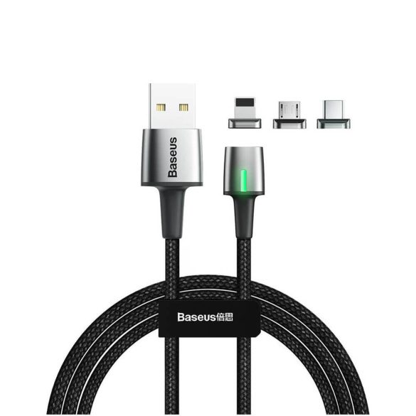 Baseus Zinc USB-C Lightning micro-USB mágneses 2m gyorstöltő kábel 2.4A 3in1