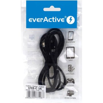 everActive USB-C kábel 3A 1,5 m fekete műanyag