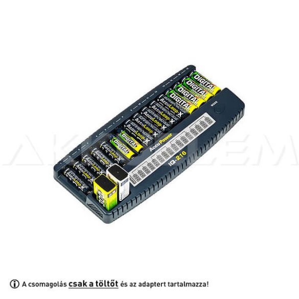 AccuPower IQ216 AA/AAA 16db 9V 2db Ni-MH Ni-Cd akkutöltő