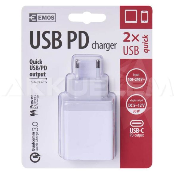 Fali adapter USB-C USB V0120 gyors PD 5-12V 1.5-3A