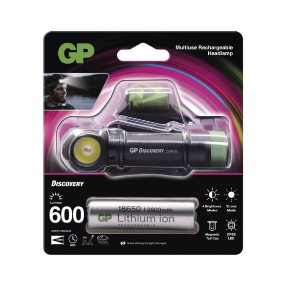 GP CHR35 fejlámpa 600lm Cree LED tölthető