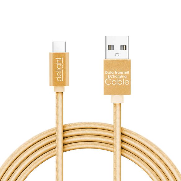 USB Adatkábel + töltő 1m USB-C LED fénnyel delight ARANY 2A Type-C