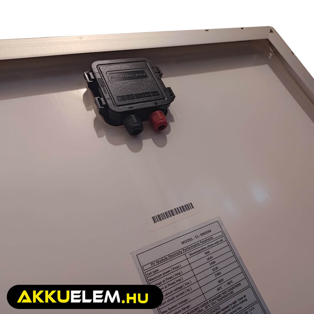 Napelem panel 50W polikristályos 670x530x25mm