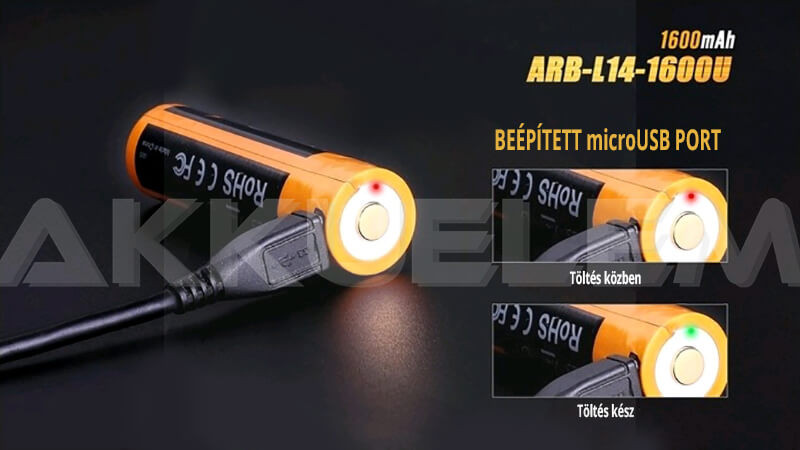 FENIX 14500 1600mAh 1,5V Li-Ion akku beépített töltő - microUSB csat