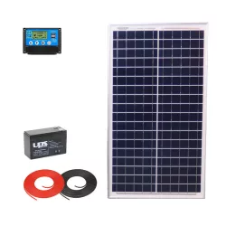   AKKUELEM MINI Napelem csomag | 10A PWM |30W Solar |  9Ah UPSPower | 5m kábelek