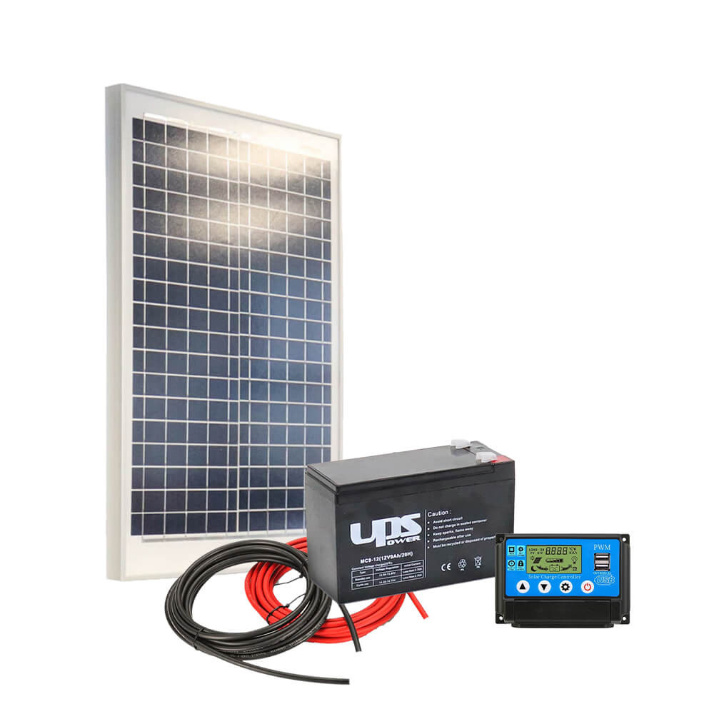AKKUELEM MINI Napelem csomag | 10A PWM |30W Solar |  9Ah UPSPower | 5m kábelek