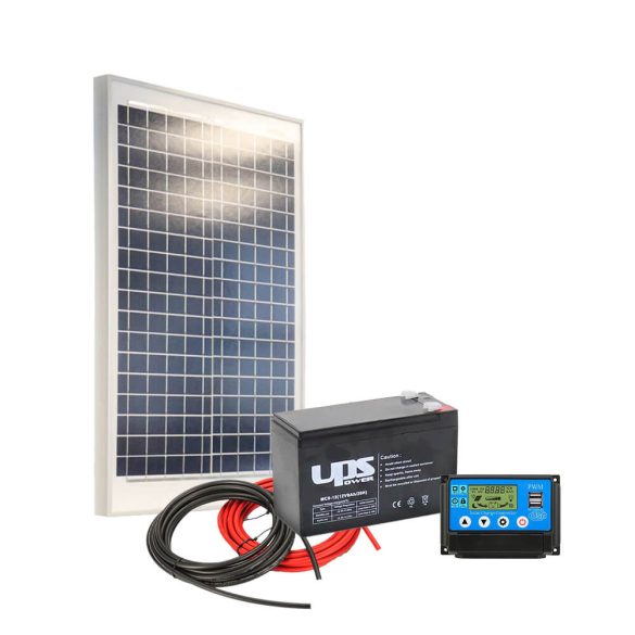 AKKUELEM MINI Napelem csomag | 10A PWM |30W Solar |  9Ah UPSPower | 5m kábelek