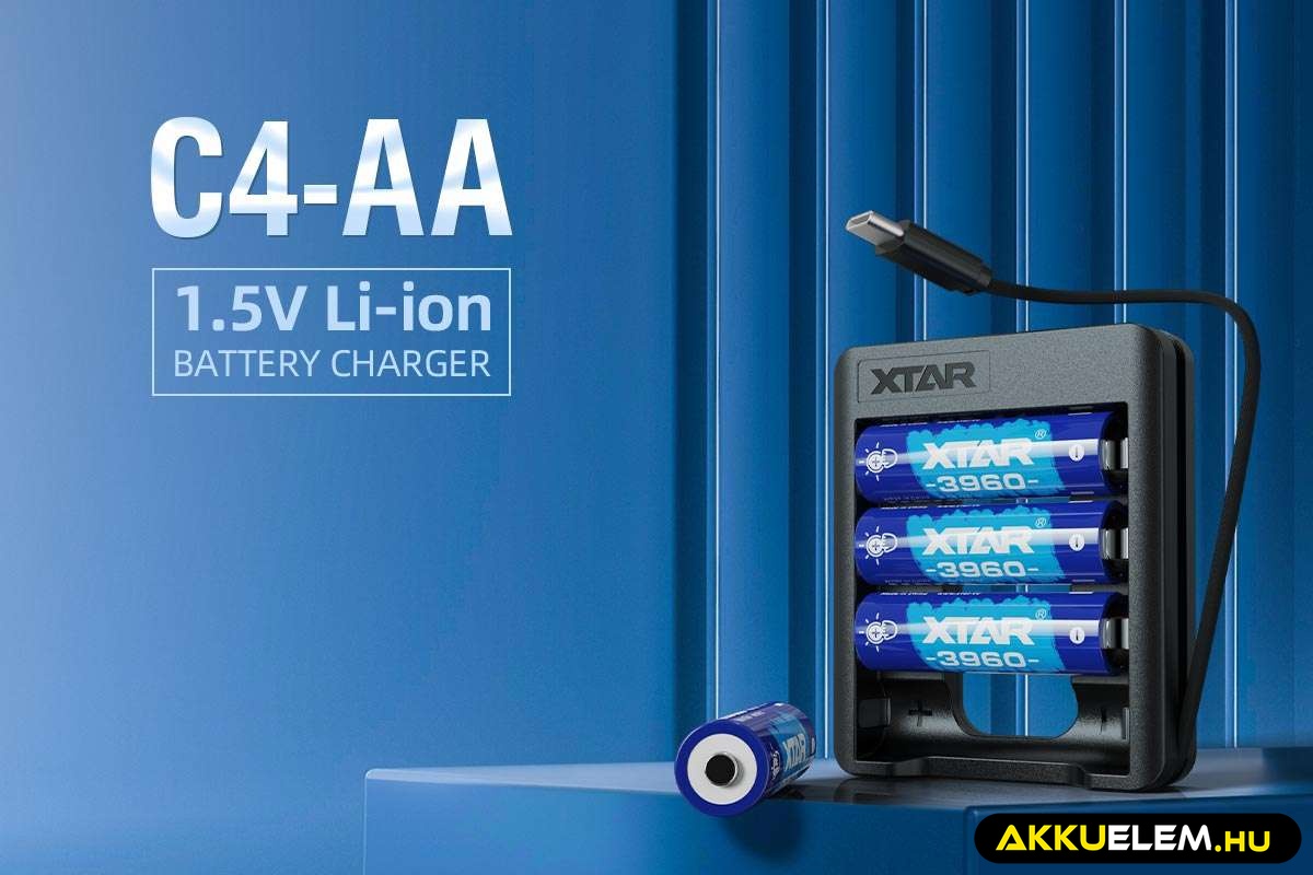 XTAR C4-AA 1,5 V-os lítium-ion akkumulátortöltő